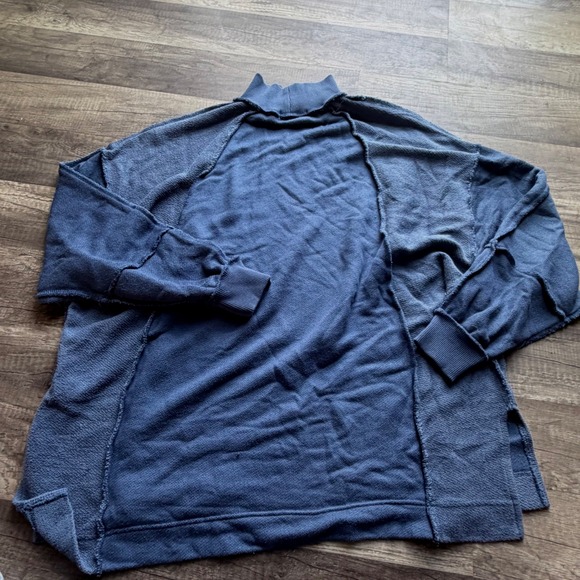 Fitz + Eddi Sweaters - Fitz + Eddi Blue Oversized Mock Neck Exposed Seam Pullover Sweatshirt OS